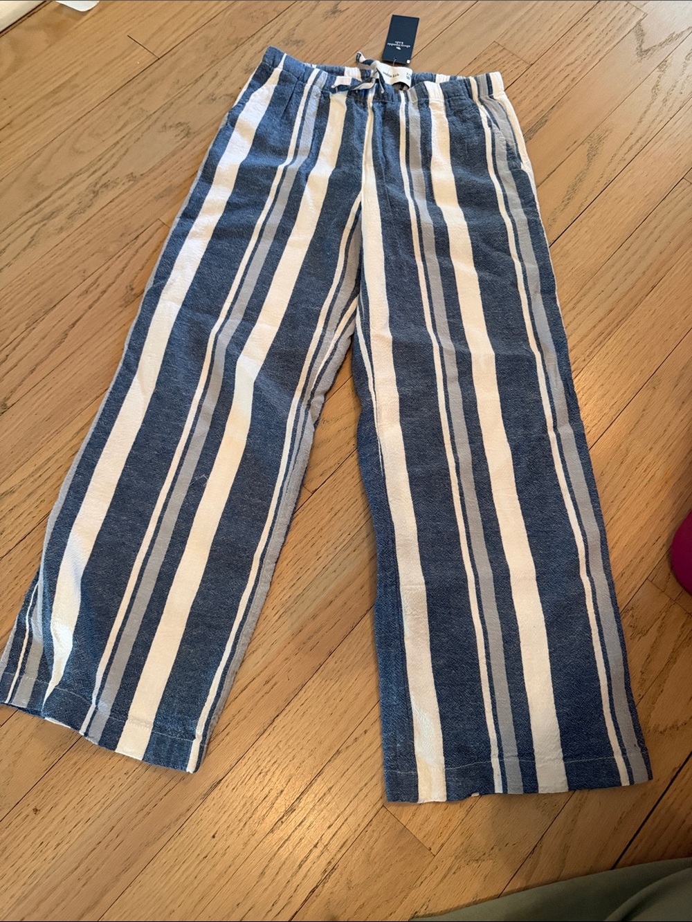 abercrombie kids Blue and White Vertical Stripe Pull-On Pants
